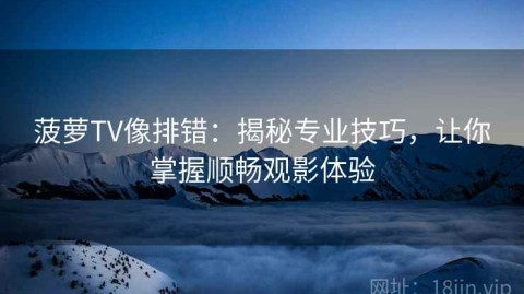 菠萝TV像排错：揭秘专业技巧，让你掌握顺畅观影体验